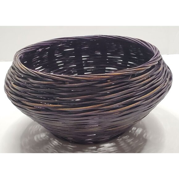 Wicker Basket Purple Round Decorative Bowl Artisan Weaving 9" Diameter Home Deco - Picture 1 of 7